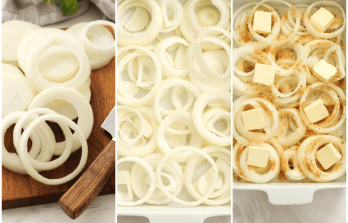 sliced onion rings, adding butter