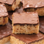 Stack of Chocolate Peanut Butter Rice Crispy Treats