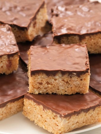 Stack of Chocolate Peanut Butter Rice Crispy Treats