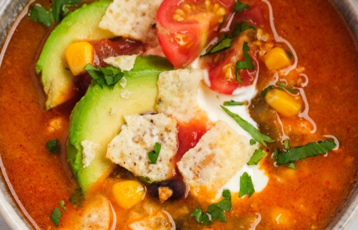 Crock Pot Chicken Corn Soup with avocado