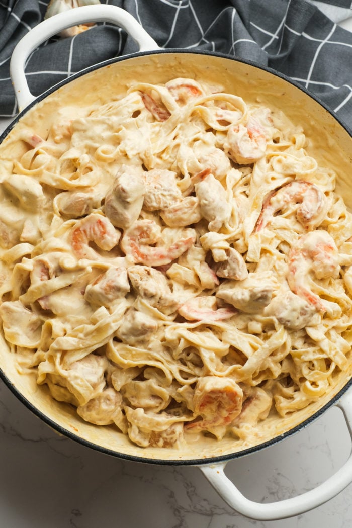 one pot shrimp chicken pasta dish