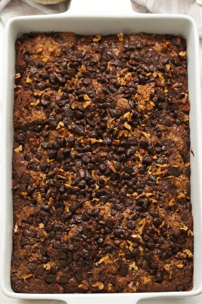 a baked zucchini cake with crunchy top