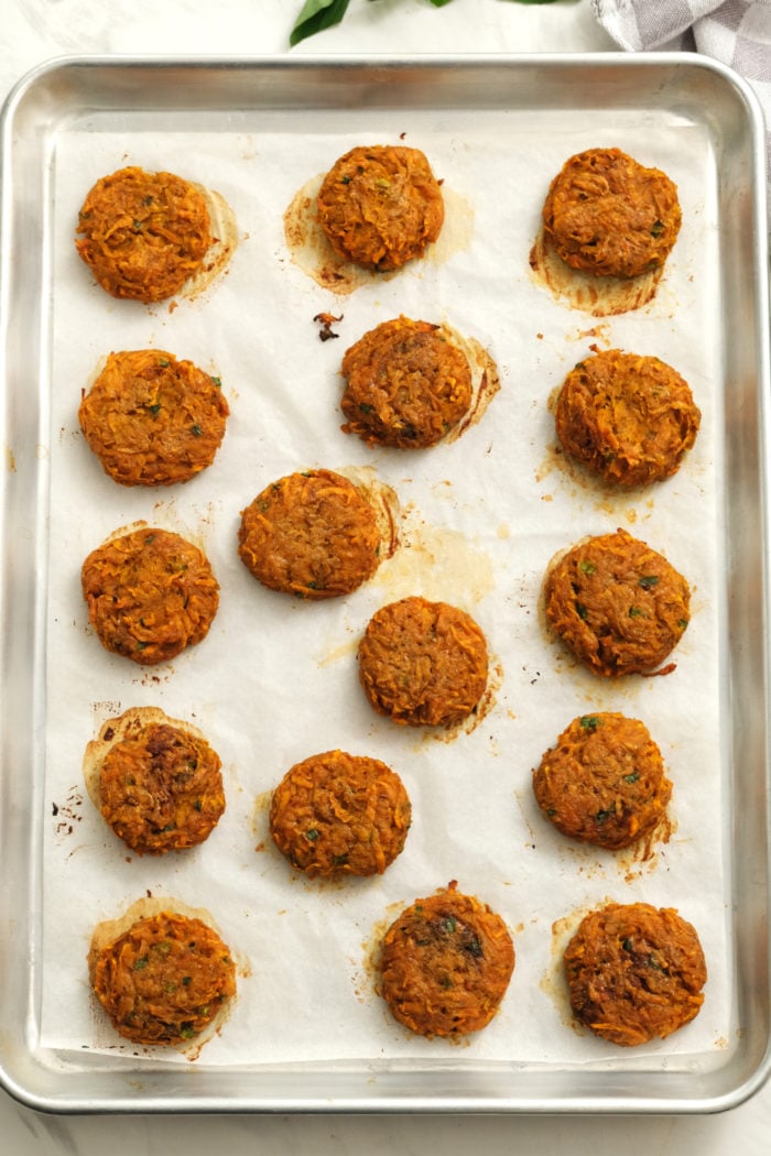 pan of sweet potato fritters