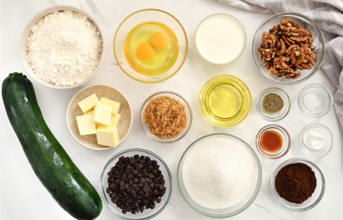 ingredients to make Chocolate Chip Zucchini Cake