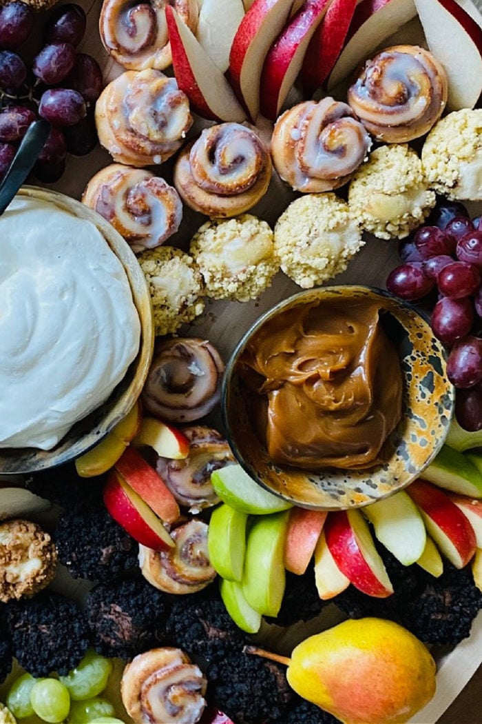 caramel dip on dessert boards