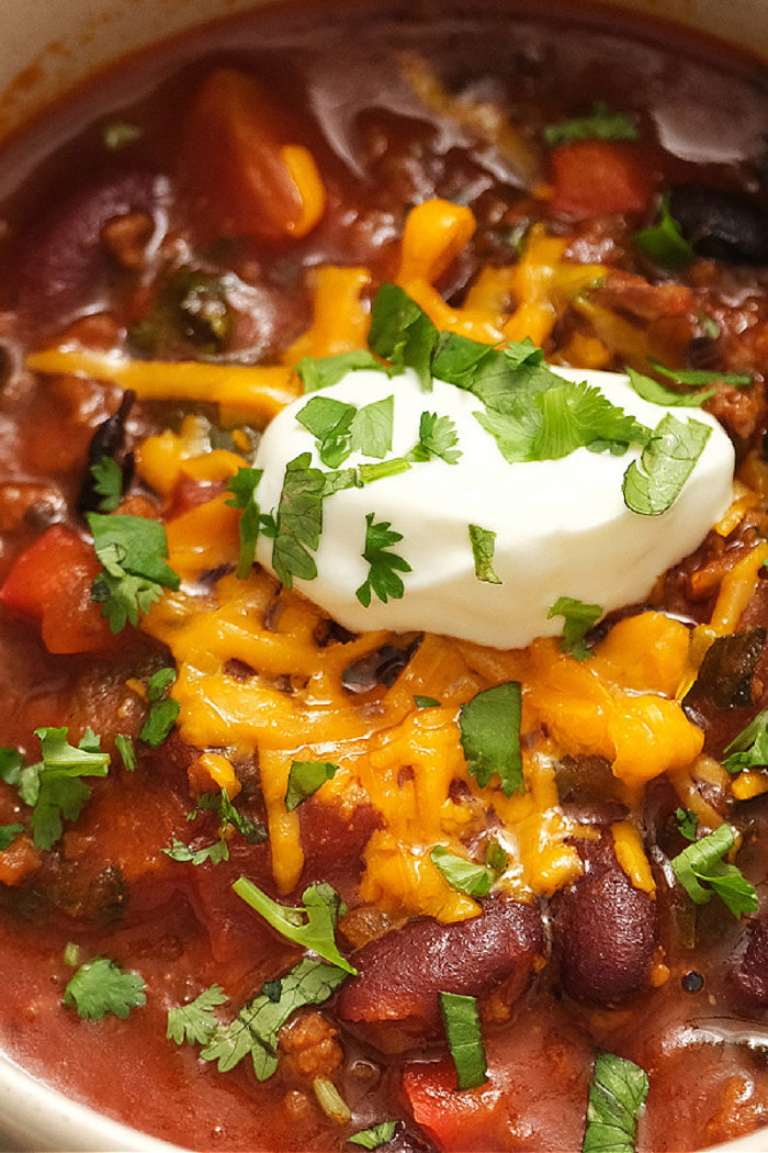 cilantro on a bowl of chili