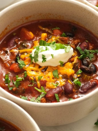 chili beans, cheese and sour cream