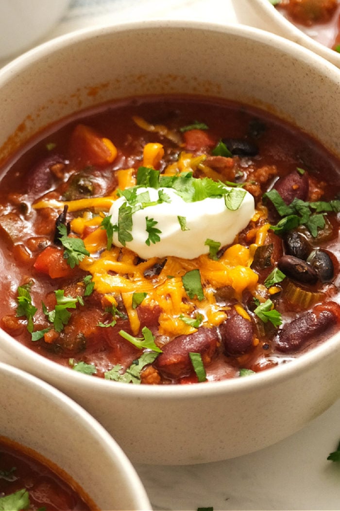 chili beans, cheese and sour cream