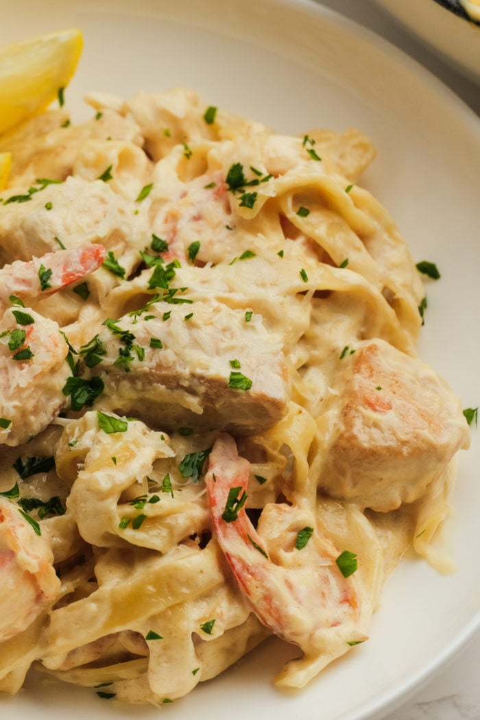 easy Alfredo with Chicken and Shrimp dish