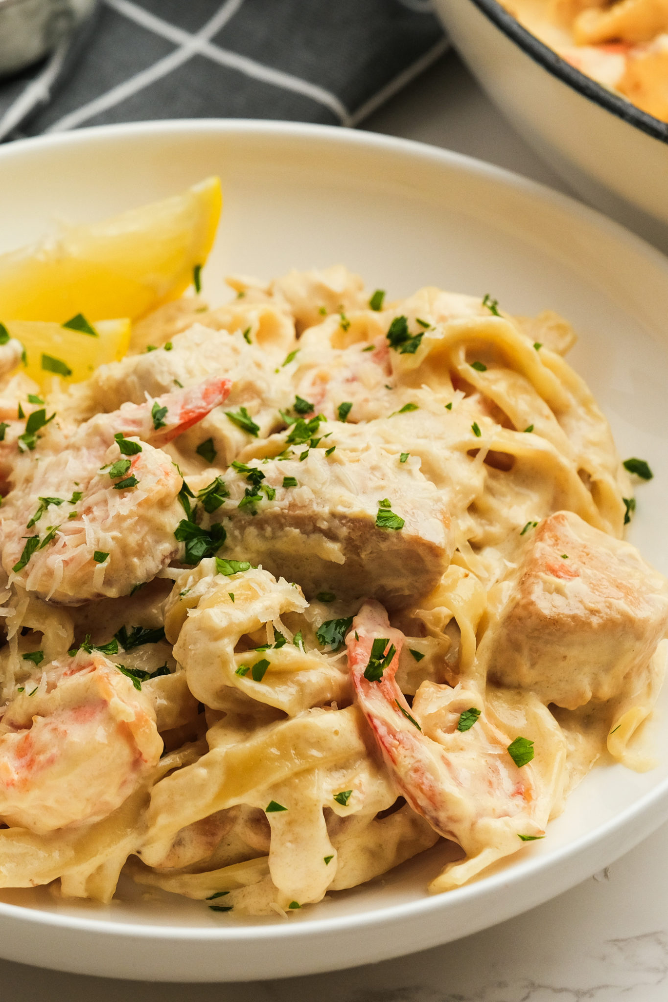 Alfredo Pasta with Chicken and Shrimp - Reluctant Entertainer