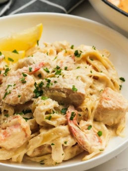 alfredo pasta with shrimp and chicken