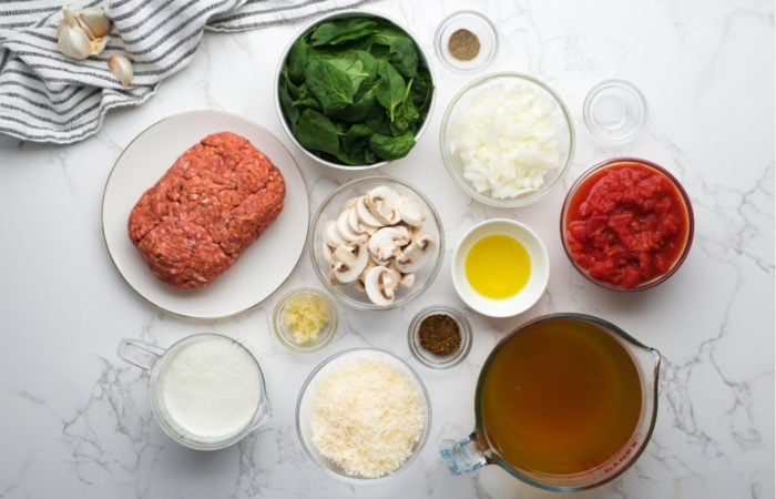 ingredients to make Creamy Parmesan Italian Sausage Soup