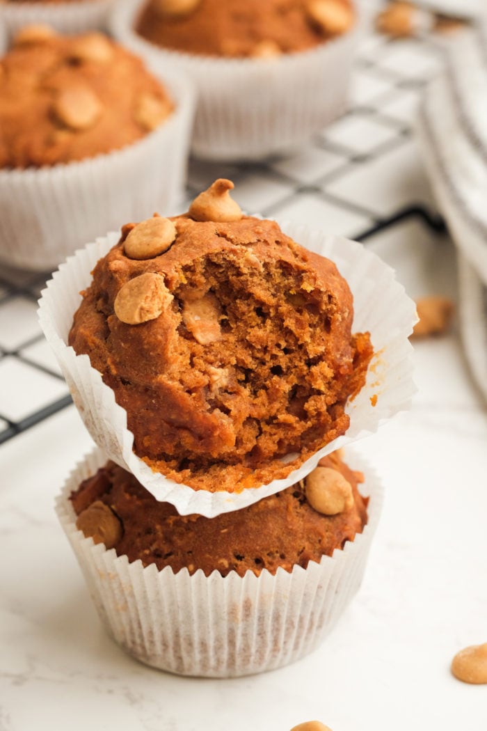 a bite of 3-ingredient Pumpkin Muffin