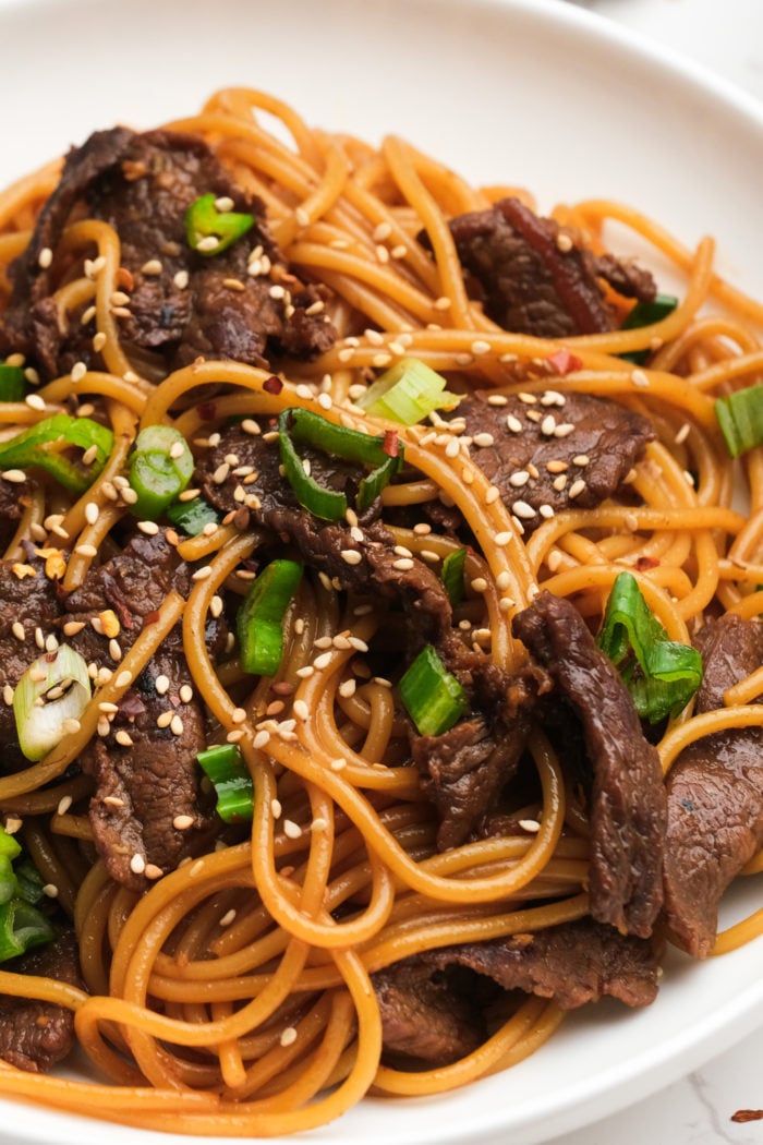 Mongolian Beef Noodle with sesame seeds