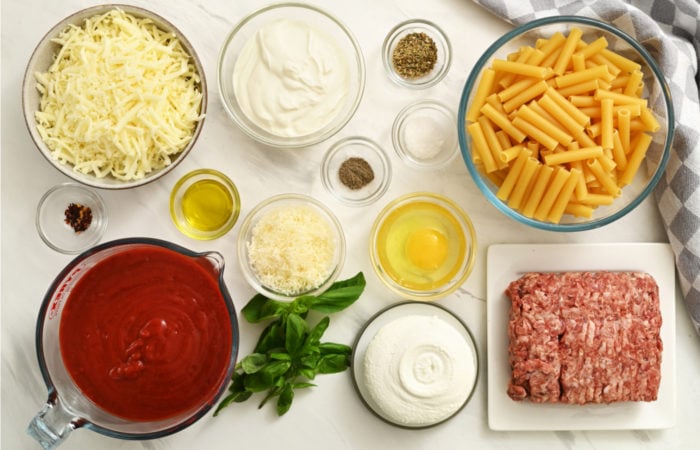 ingredients to make Baked Ziti with Sour Cream