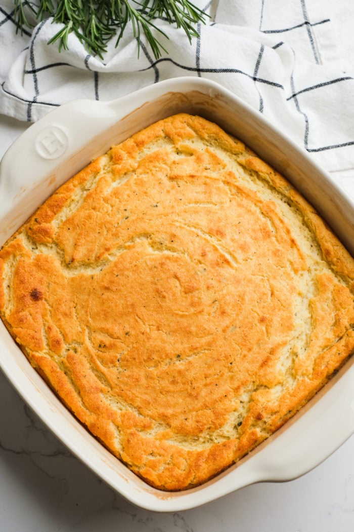 8x8 pan of baked cornbread casserole