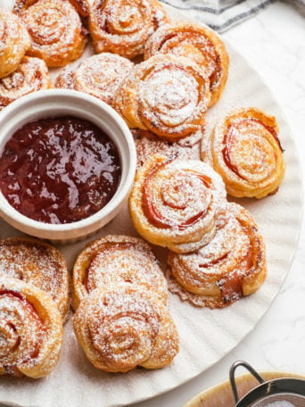 Monte Cristo Pinwheels dusted with powdered sugar