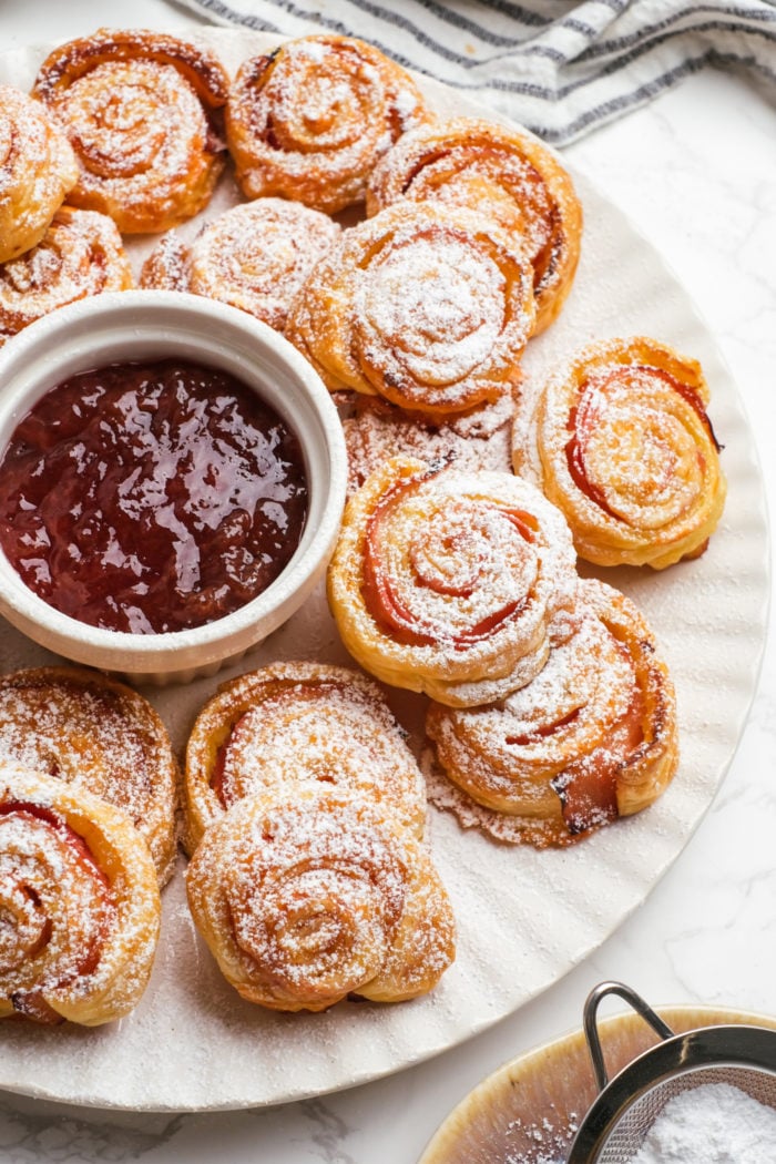 Monte Cristo Pinwheels dusted with powdered sugar