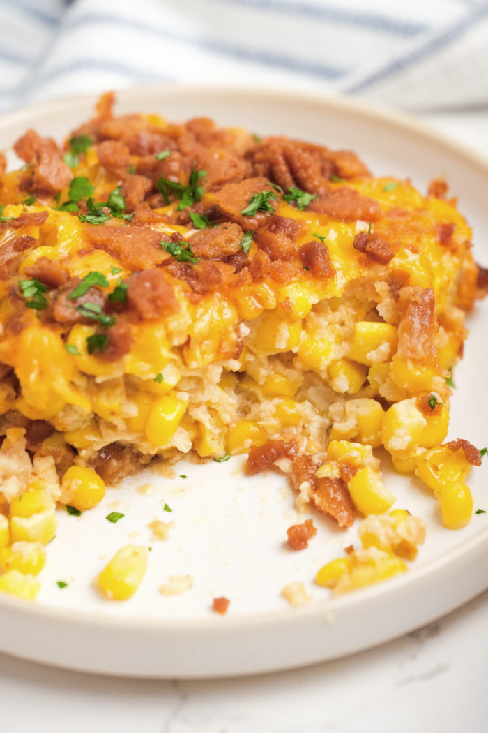 a bite of corn casserole