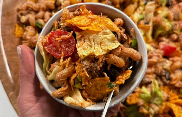 a serving of taco pasta salad