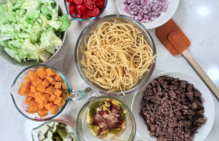 ingredients to make Big Mac Pasta Salad