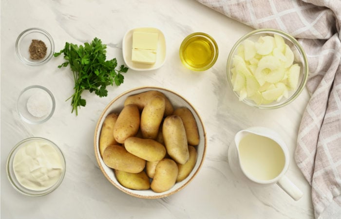 ingredients to make Smashed Potatoes with Sour Cream