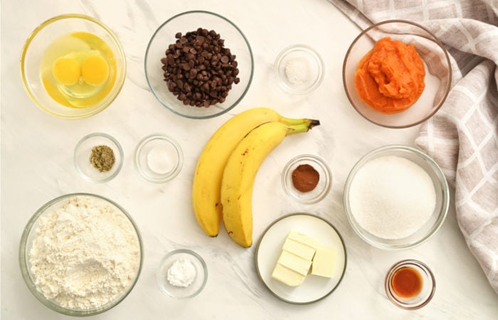 ingredients to make Pumpkin Bread Banana Muffins