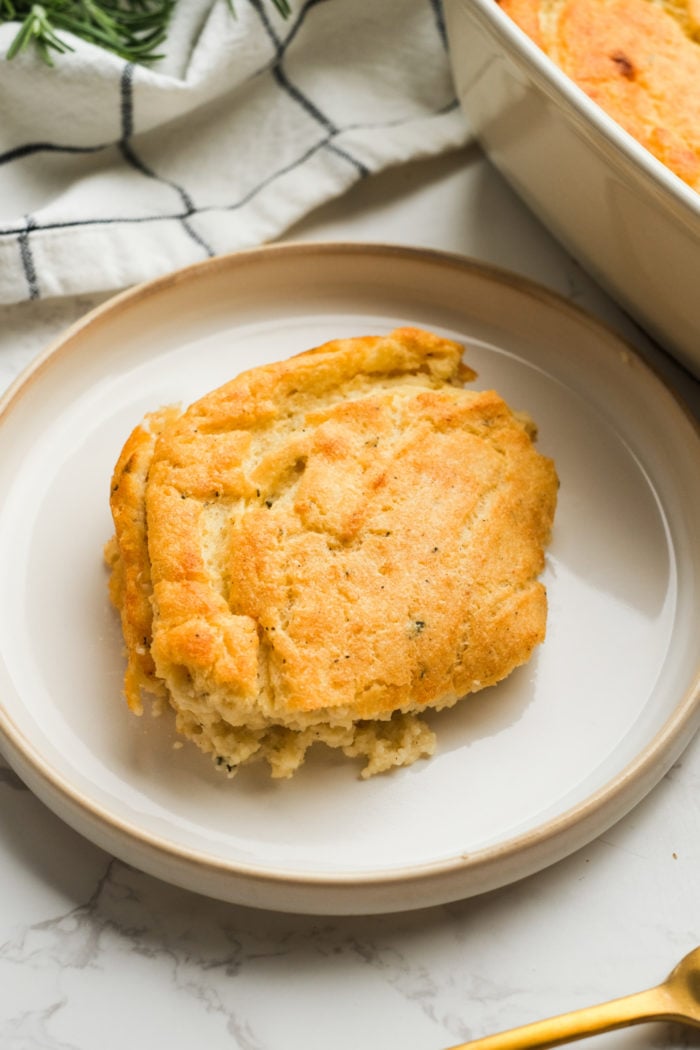 side dish serving of corn bread casserole