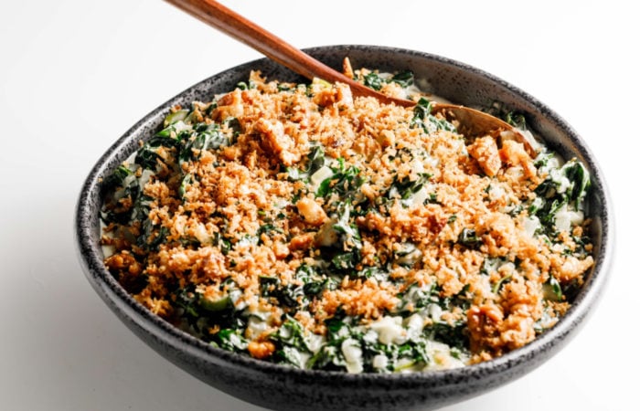 serving of Creamed Kale with walnut panko topping