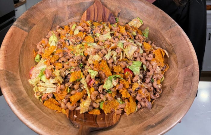 Taco Pasta Salad with dorito chips