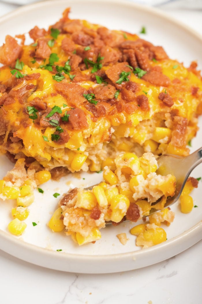 fork bite of Corn Au Gratin