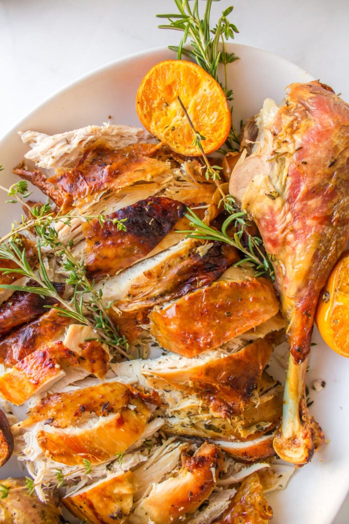 platter of roasted turkey meat