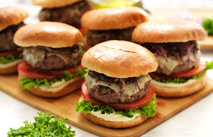 a platter of bison burgers