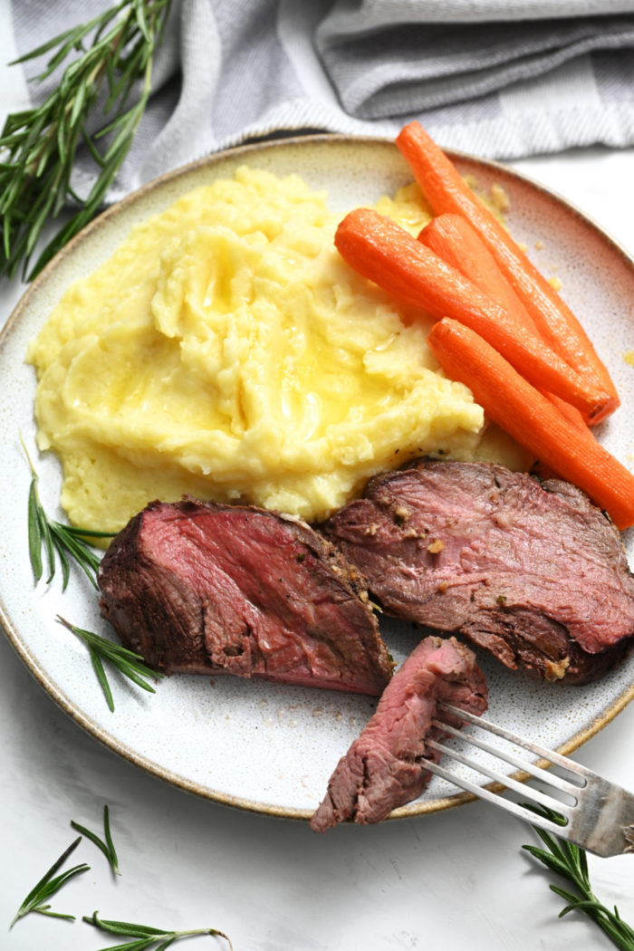 serving Beef Tenderloin Recipe with carrots