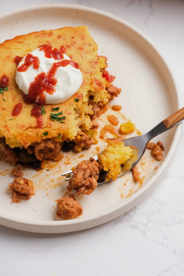 a bite of cornbread casserole