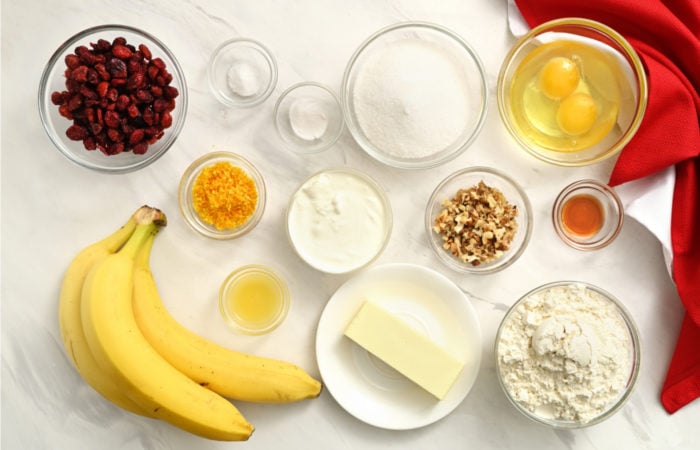 Christmas Banana Bread ingredients