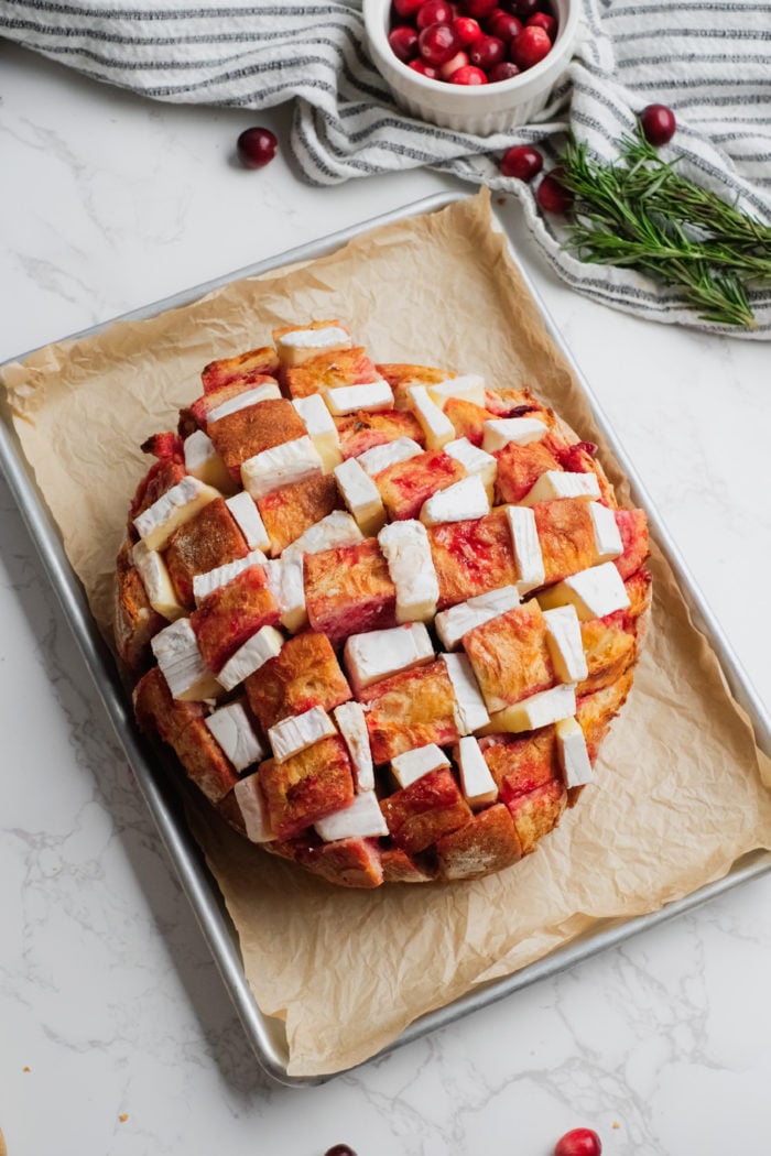 stuffing sourdough bread with brie cheese