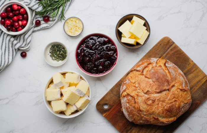 ingredients to make Cranberry Brie Pull-Apart Bread