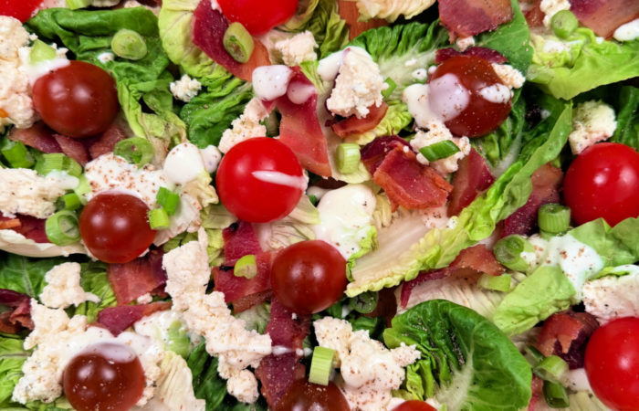 BLT lettuce cup with blue cheese dressing