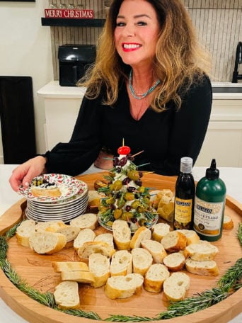 Boursin Christmas Tree served on a big board with baguette