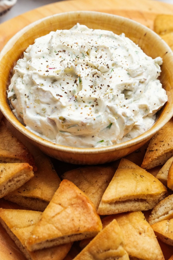 a bowl of pickle dip