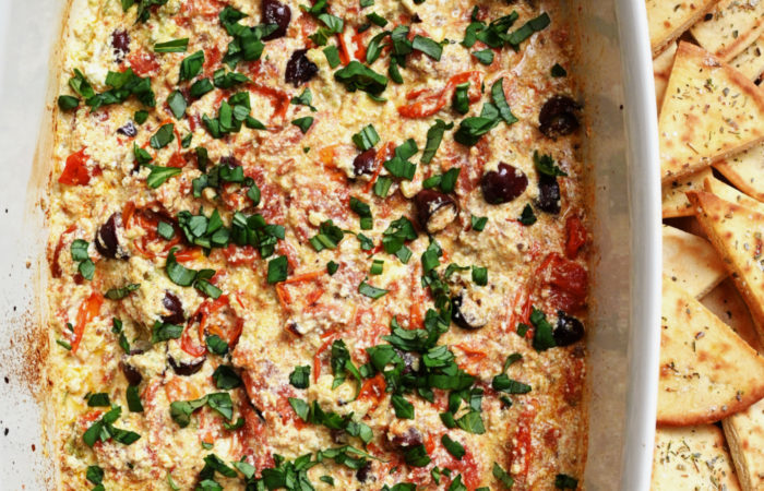 Baked Feta Cheese Dip with olives and basil