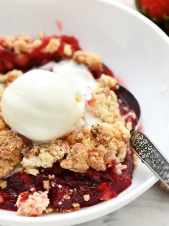 Strawberry Pie Filling Dessert with vanilla ice cream