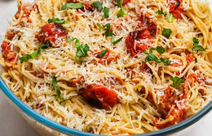 creamy Roasted Tomatoes and pesto dish