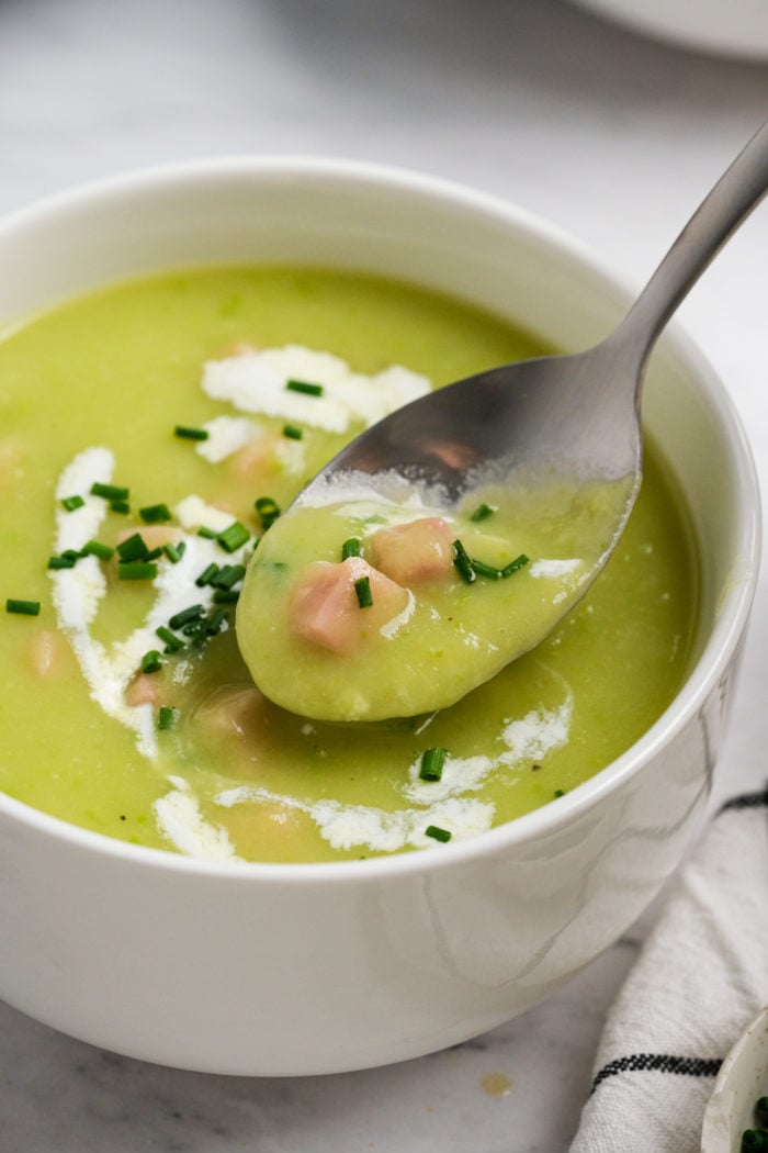 spoonful of Leek and Potato Soup with Ham