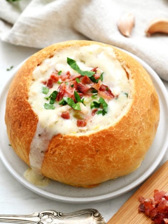 a clam chowder bread bowl