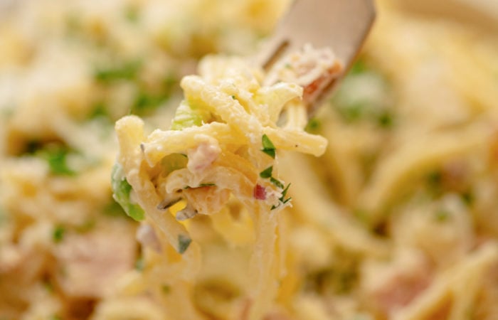 a bite of carbonara