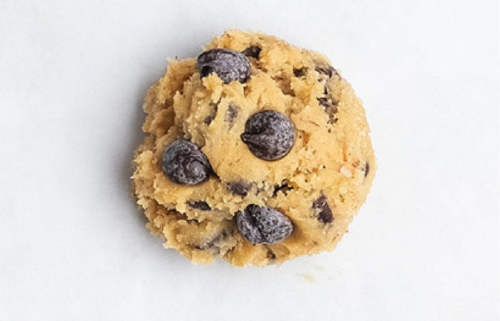 ball of cookie dough with chocolate chips