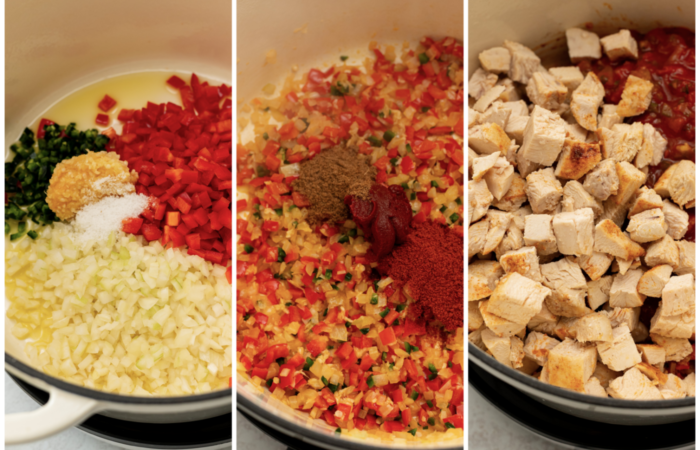 onions, peppers, chicken for chili recipe