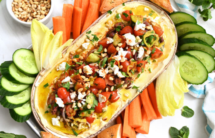 hummus dip on a platter
